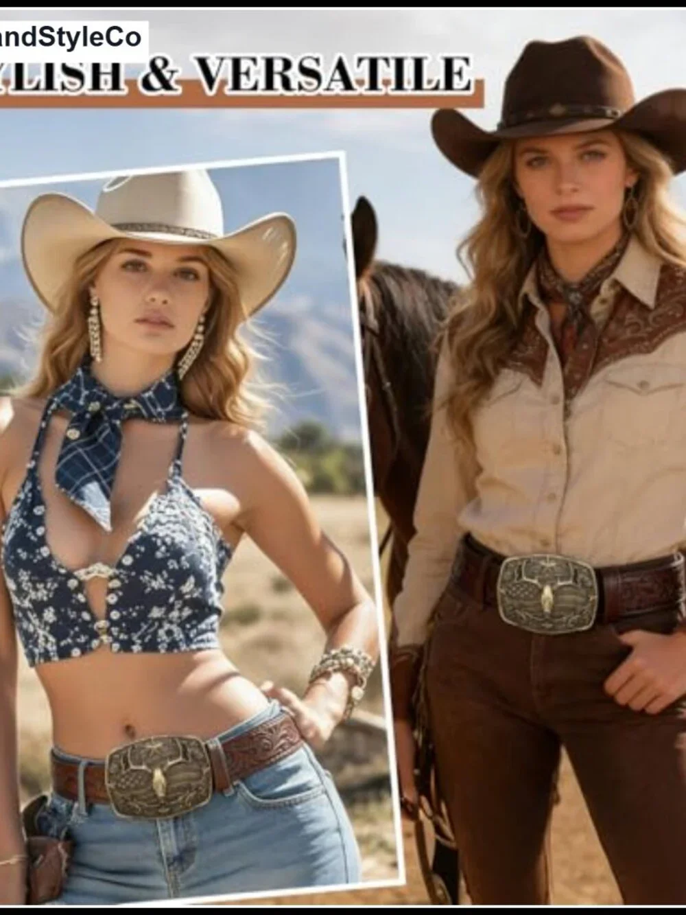 Western Cowboy Belt Adjustable PU Leather Vintage Floral Men Women